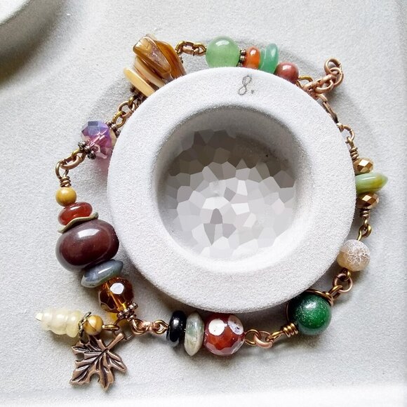 North Country Bracelet w. Maple Leaf Charm ~ Semi-Precious Beads + Copper - Picture 4 of 7